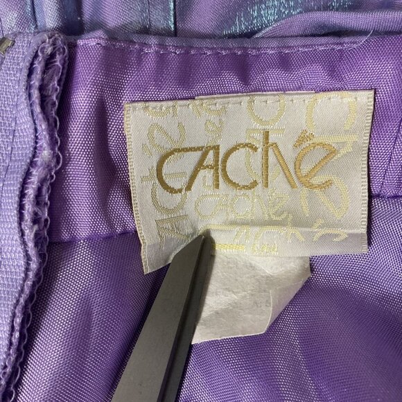 Vintage 80s 90s Cache Shimmer Lilac Purple Organza Lace Up Dress Fairy 6 - Picture 5 of 8